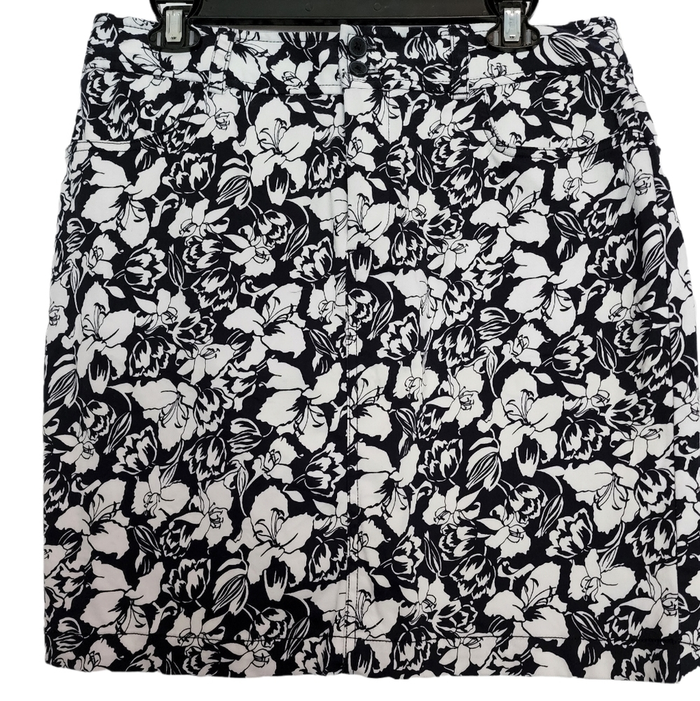 Chaps Black White Floral print Pencil Skirt SZ 10